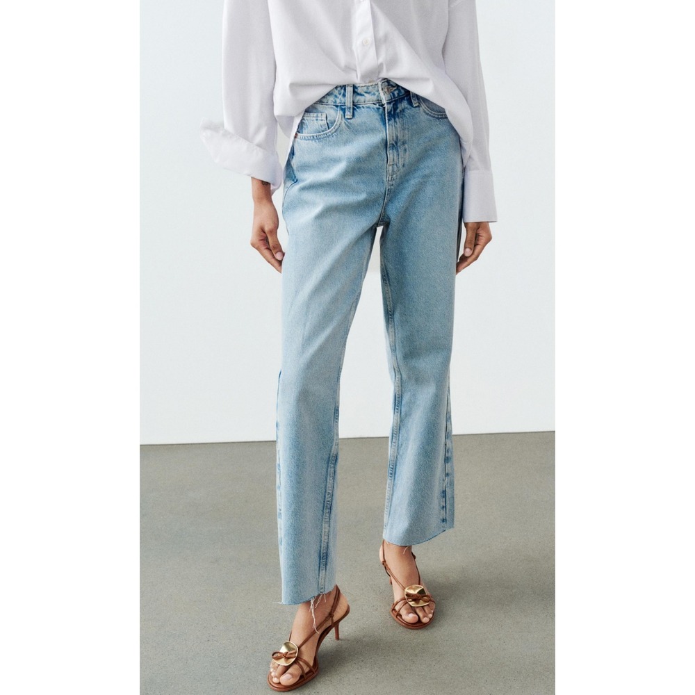 NWT Zara High Rise Z1975 Straight Leg Ankle Rigid Jeans Raw Hem Size 0 EU 32 - Picture 10 of 10